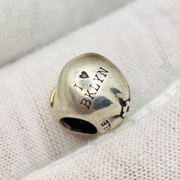 EUC Pandora 791026 Sterling Silver & 14k Gold Education Apple of My Eye Charm - Picture 5 of 7